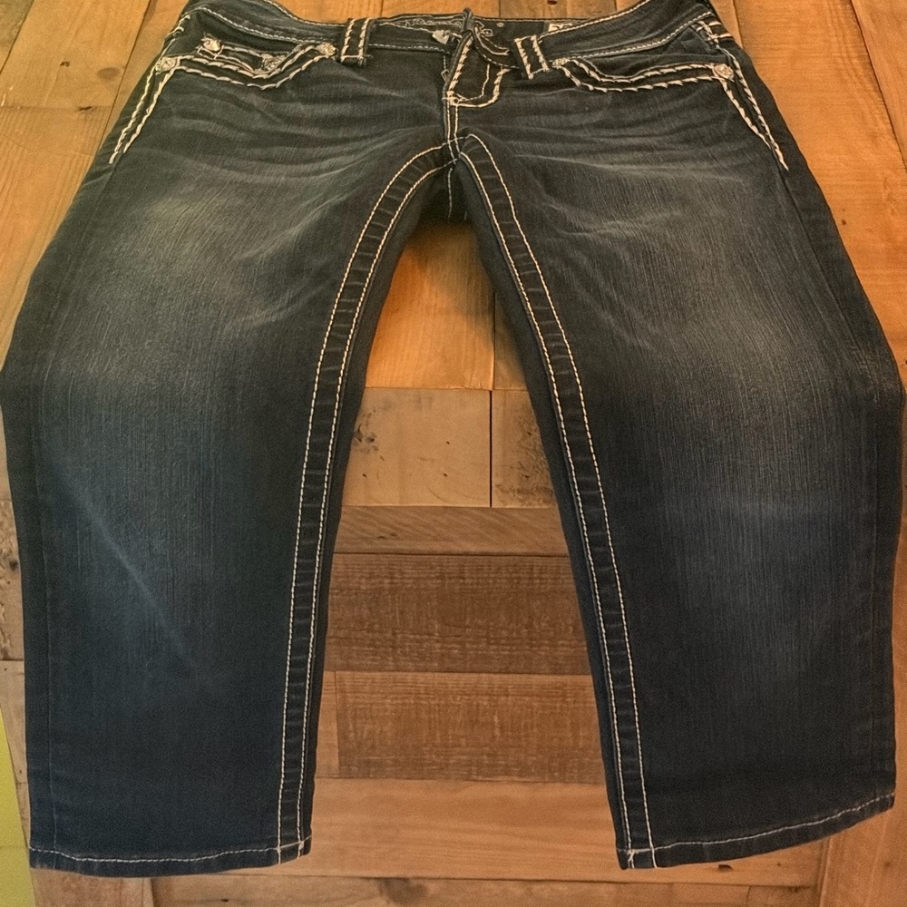 Miss Me Dark Indigo Jeans with White Contrast Stitching